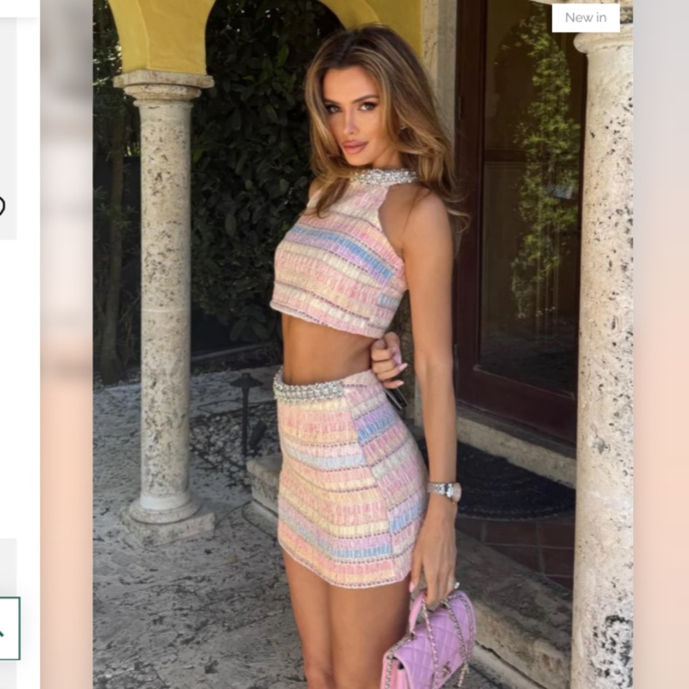 Jessica Bara Pocky Tweed Two-Piece Set in Pastel Stripes